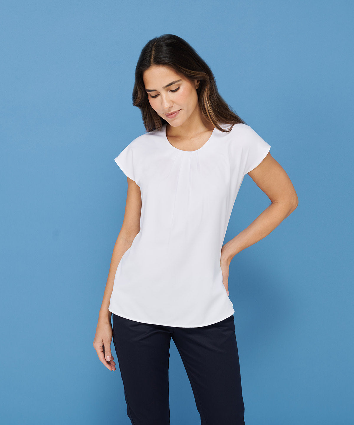 Henbury Womens Pleat Front Short Sleeve Blouse