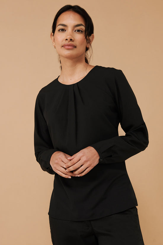 Henbury Womens Pleat Front Blouse Long Sleeve Elegant Top