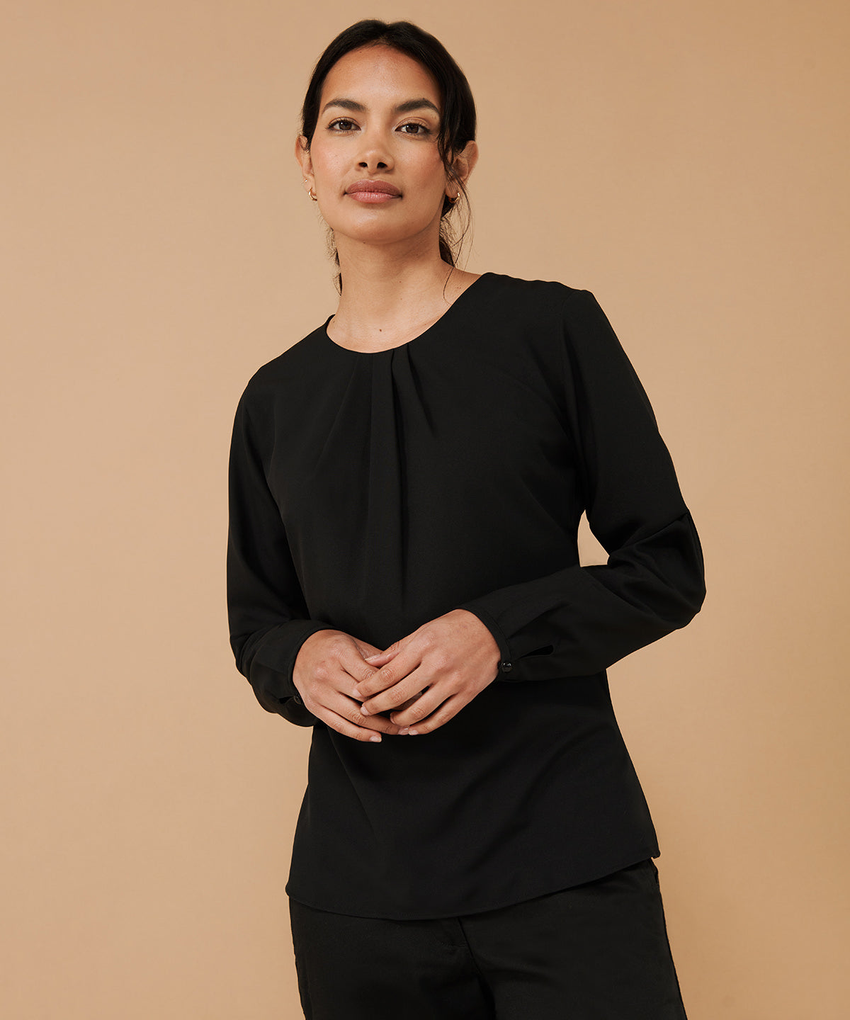 Henbury Womens Pleat Front Blouse Long Sleeve Elegant Top