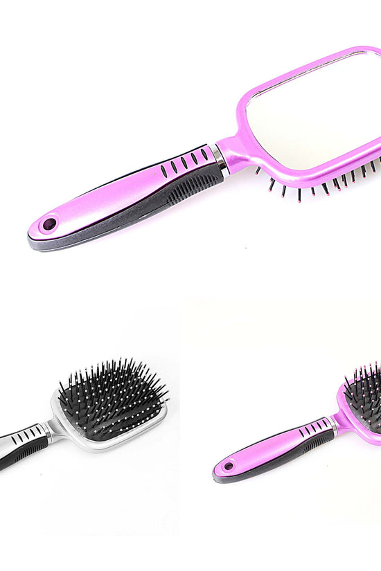 Stylish Plastic Hair Brush with Glass Mirror in Assorted Colors