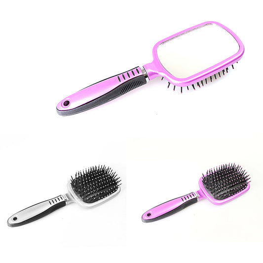 Stylish Plastic Hair Brush with Glass Mirror in Assorted Colors