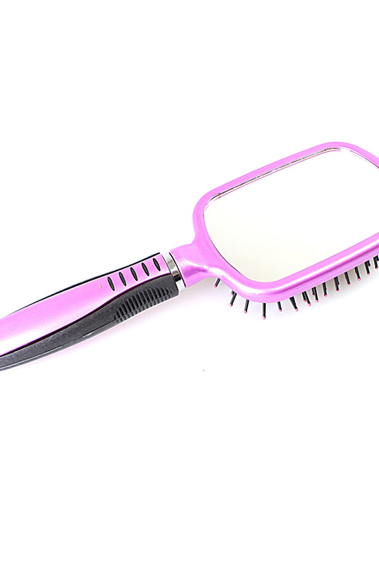 Stylish Plastic Hair Brush with Glass Mirror in Assorted Colors