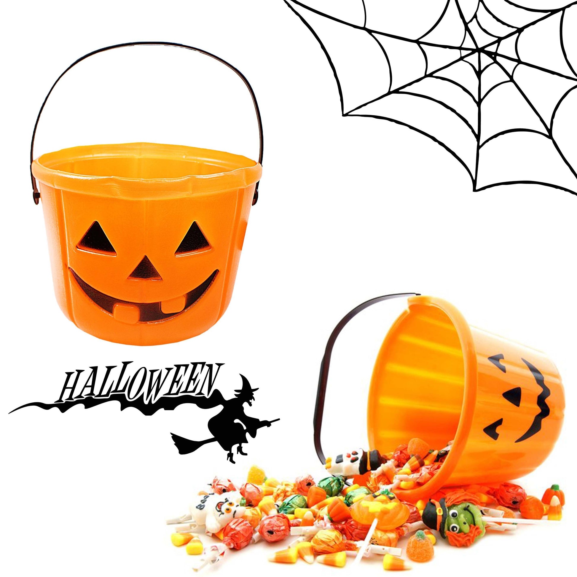 Halloween Childrens Trick Or Treat Orange Bucket Fun and Functional