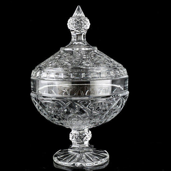 Elegant Crystal Glass Candy Footed Bowl with Lid 17 x 23 cm