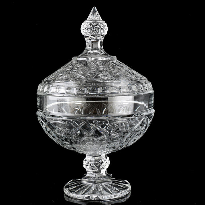 Elegant Crystal Glass Candy Footed Bowl with Lid 17 x 23 cm