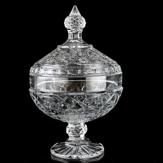 Elegant Crystal Glass Candy Footed Bowl with Lid 17 x 23 cm
