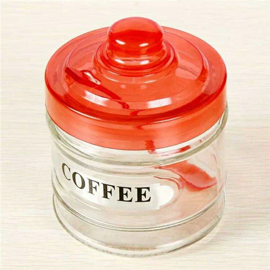8x8 cm Kitchen Glass Storage Jar Set with Assorted Colour Lids