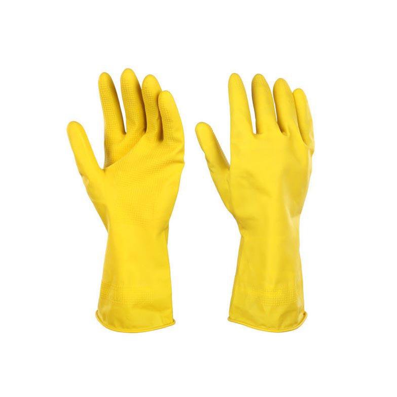 Durable YellowOrange Latex Household Cleaning Gloves Assorted Sizes