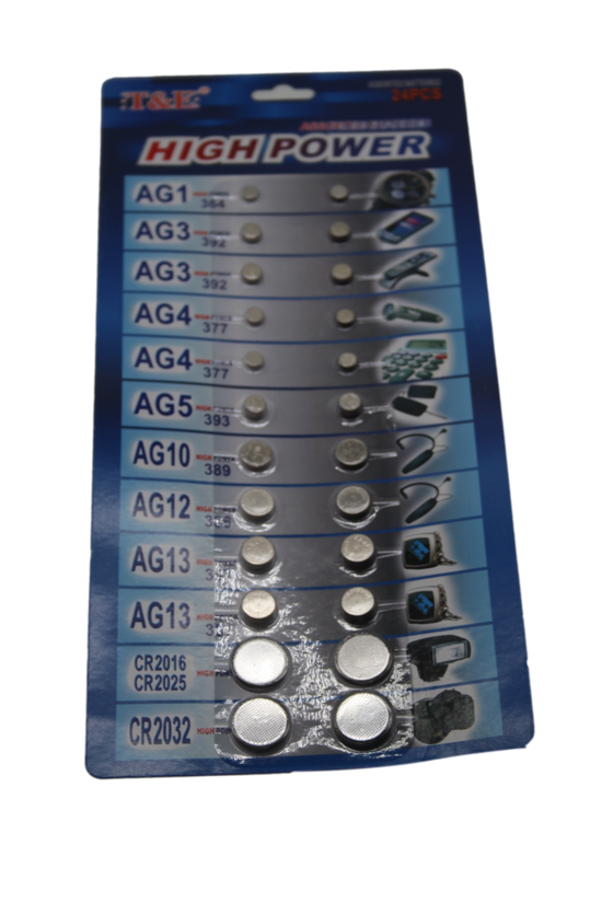 TE 24 Assorted Flat Button Batteries Variety Pack