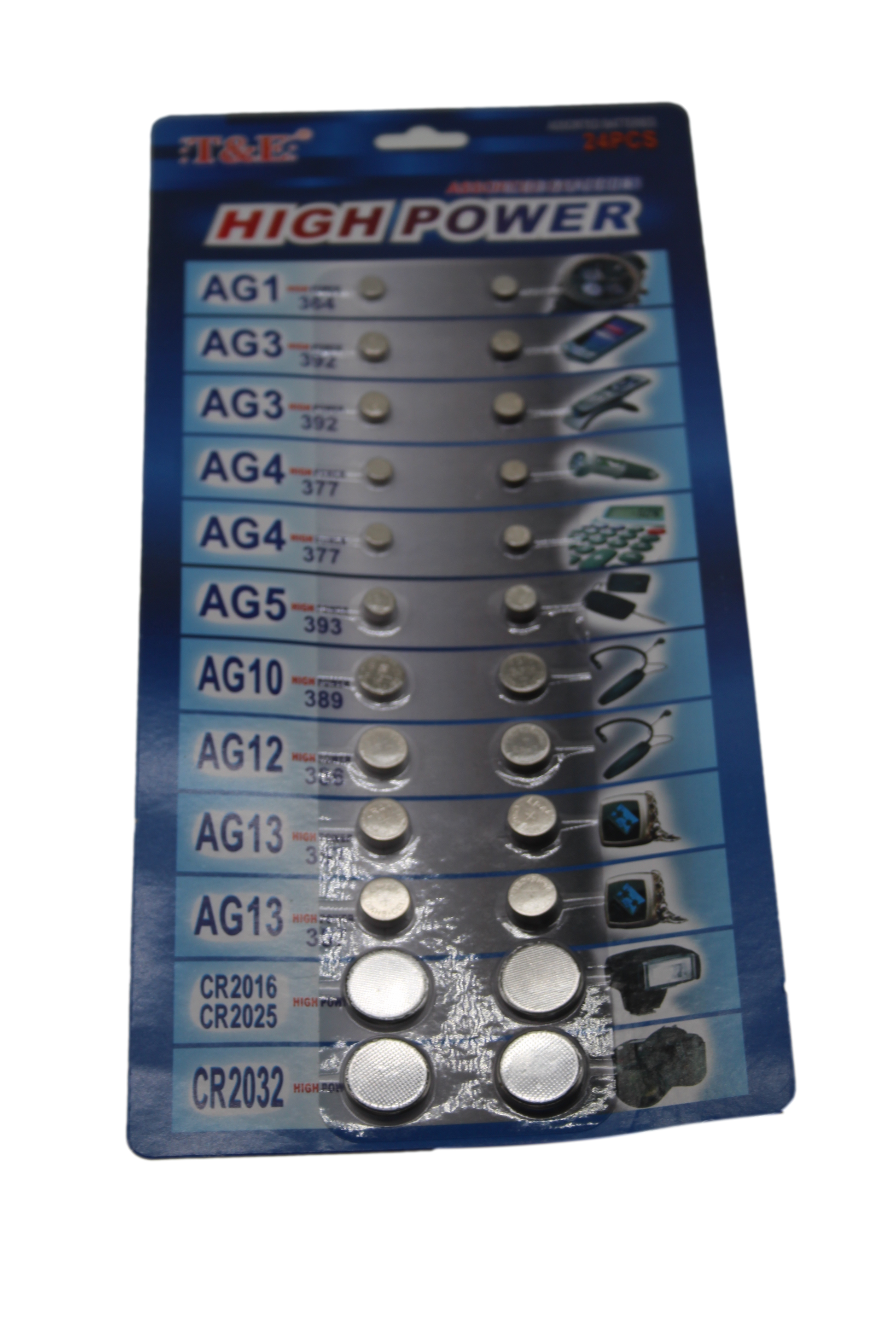 TE 24 Assorted Flat Button Batteries Variety Pack