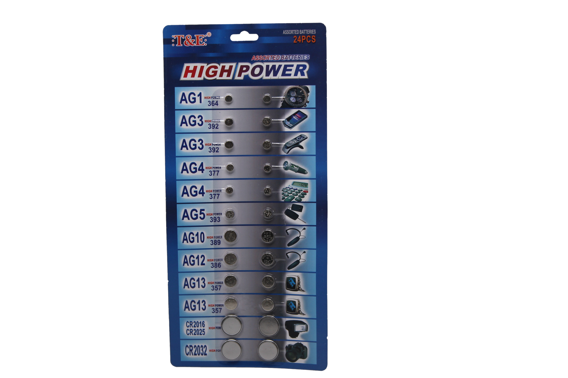 TE 24 Assorted Flat Button Batteries Variety Pack
