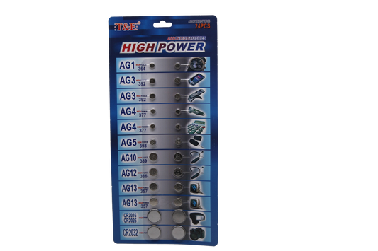 TE 24 Assorted Flat Button Batteries Variety Pack