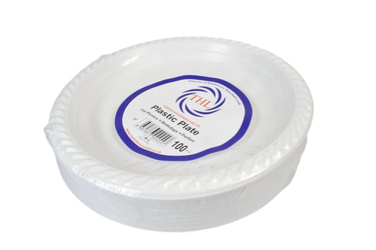 100Pack 9 White Plastic Plates for Picnics Parties