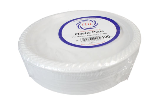 100Pack Disposable White Plastic Plates 9Inch
