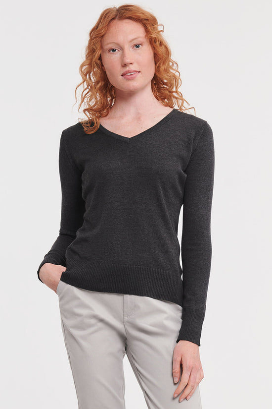 Russell Collection Womens VNeck Knitted Sweater Contemporary Style