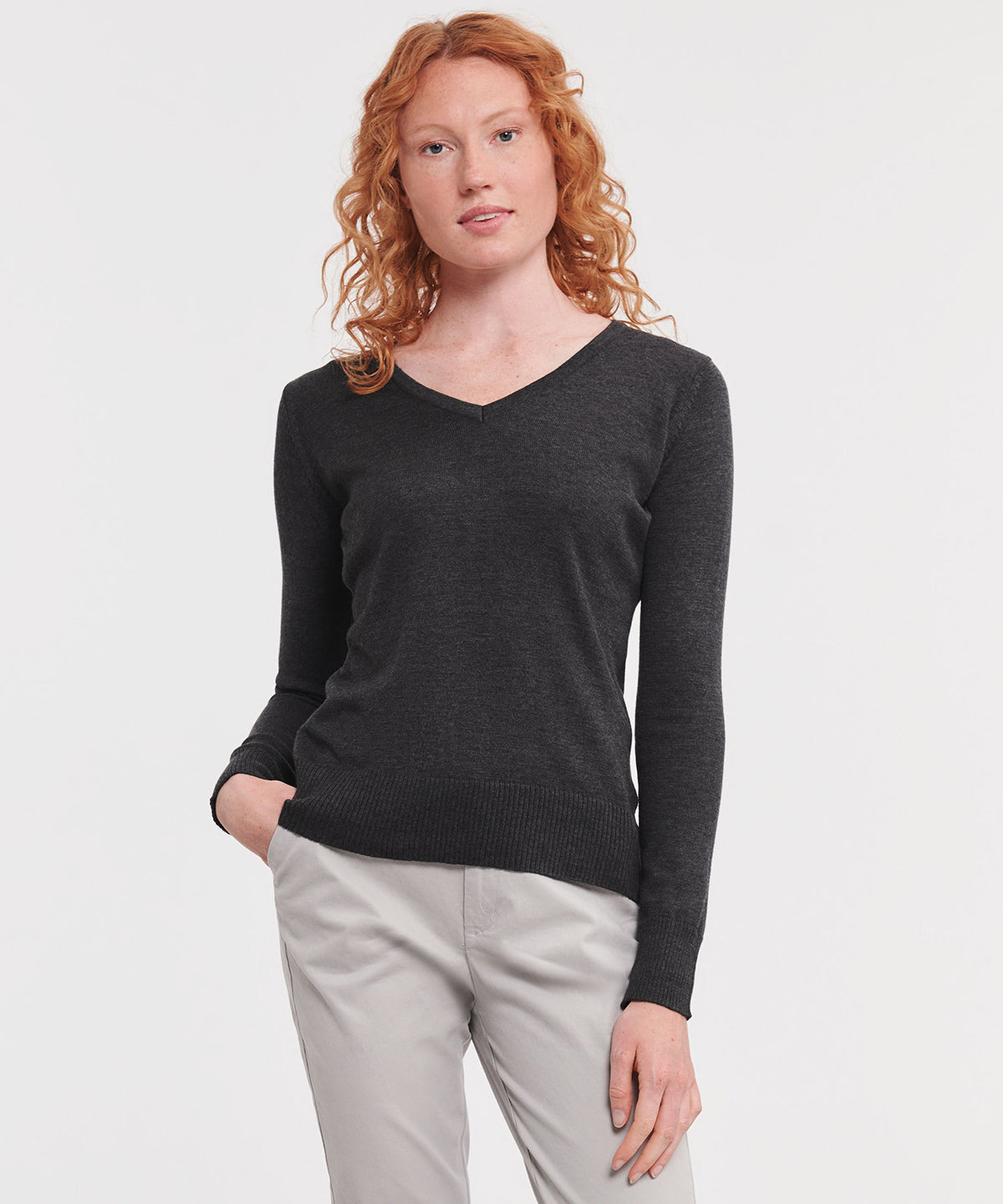 Russell Collection Womens VNeck Knitted Sweater Contemporary Style