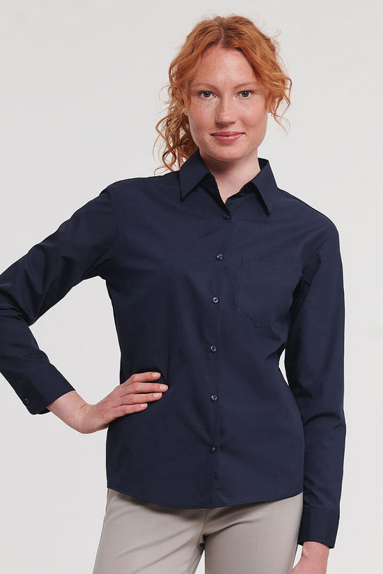 Elegant Womens Long Sleeve Polycotton Poplin Shirt