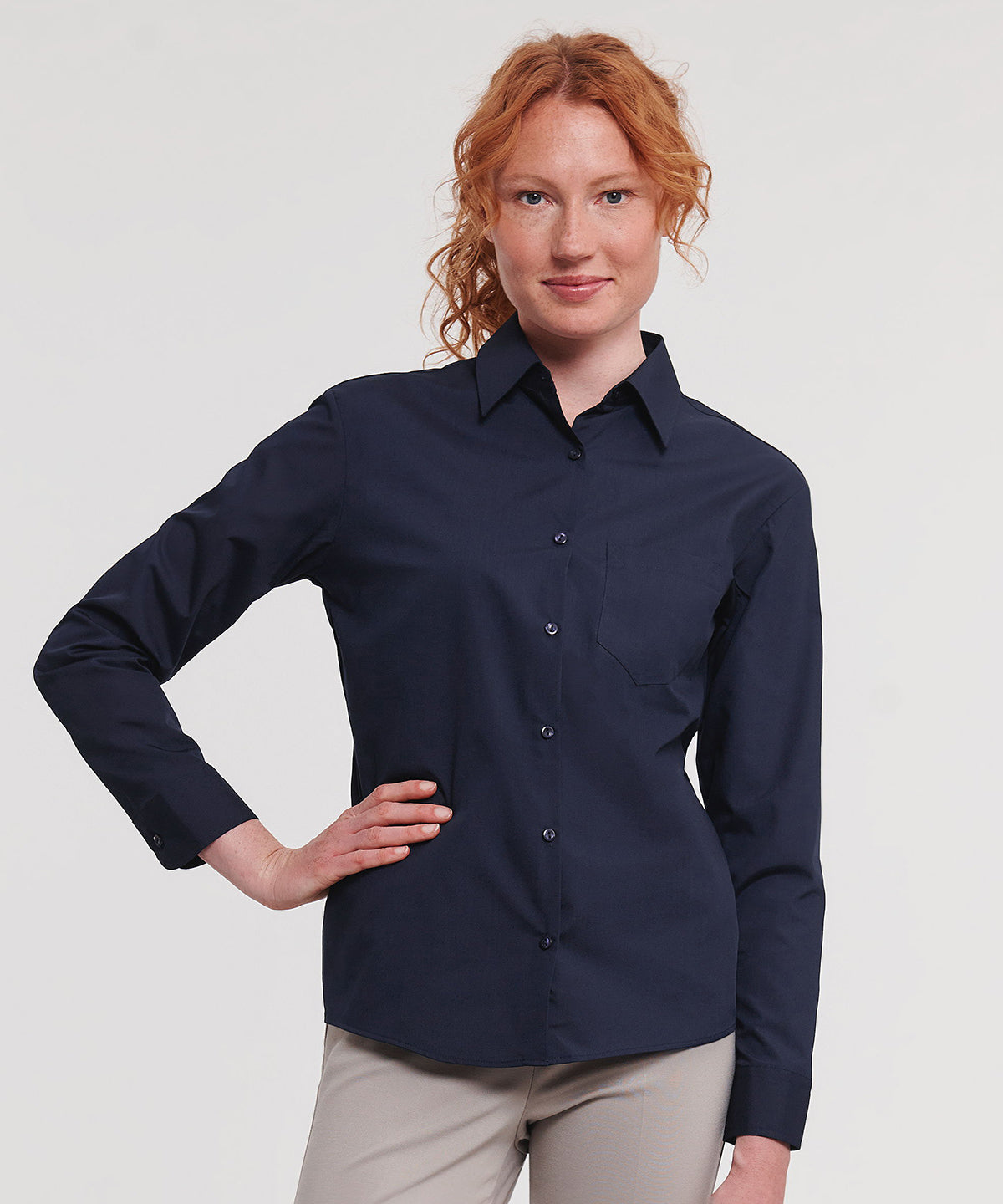 Elegant Womens Long Sleeve Polycotton Poplin Shirt