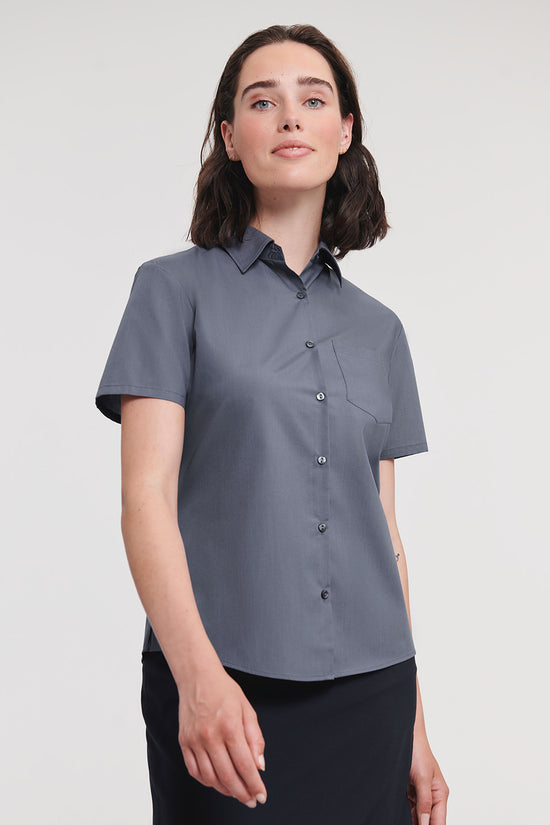 Russell Collection Womens Short Sleeve Poplin Shirt Elegant Design