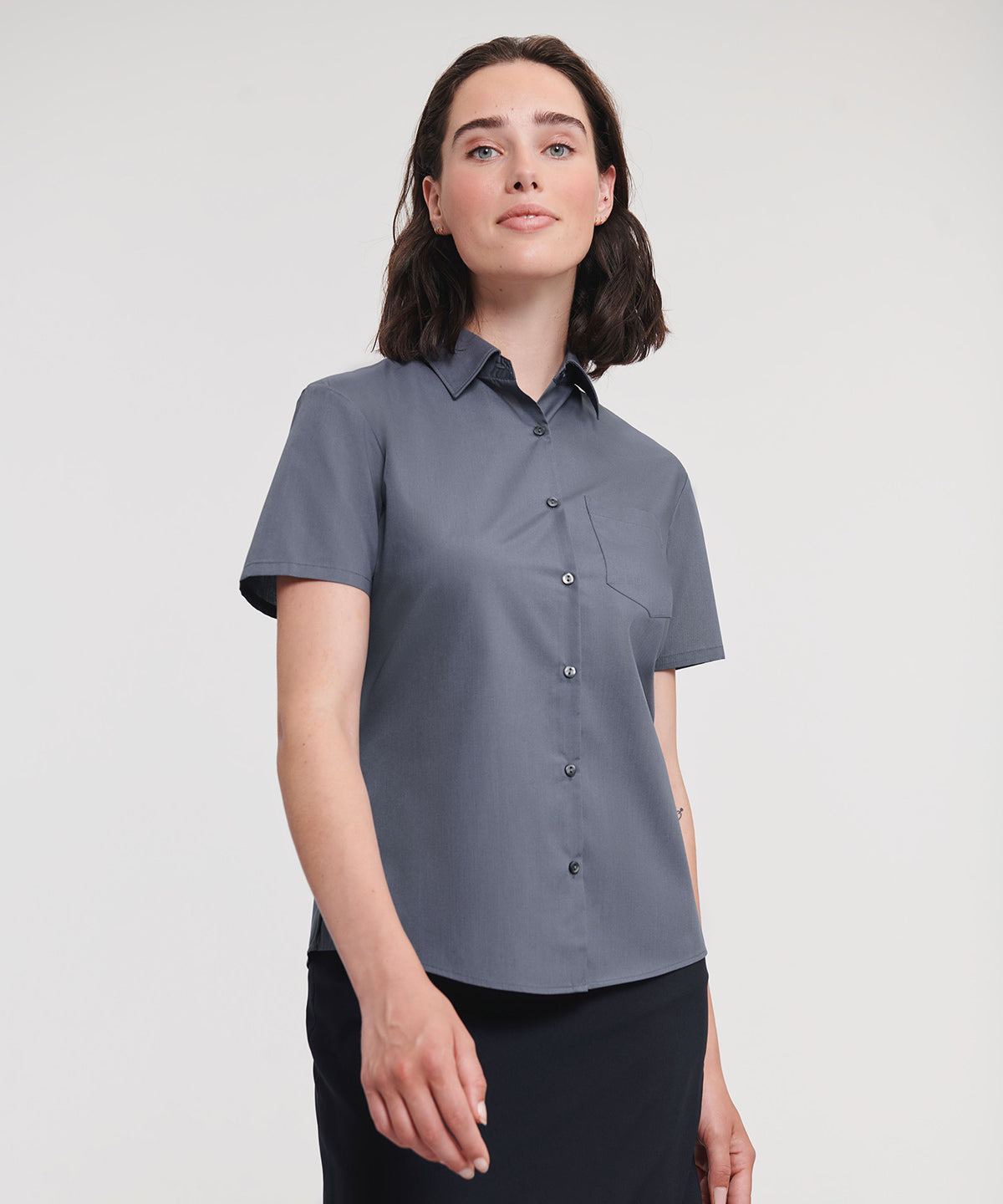 Russell Collection Womens Short Sleeve Poplin Shirt Elegant Design