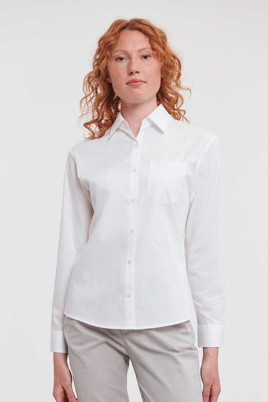 Russell Collection Womens Long Sleeve Cotton Poplin Shirt