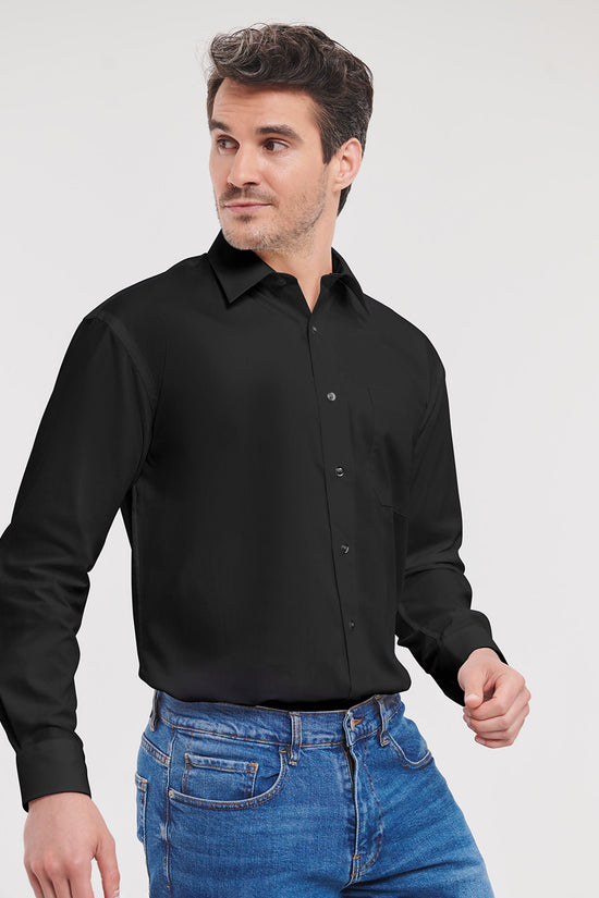 Russell Collection Mens Long Sleeve Cotton Poplin Shirt