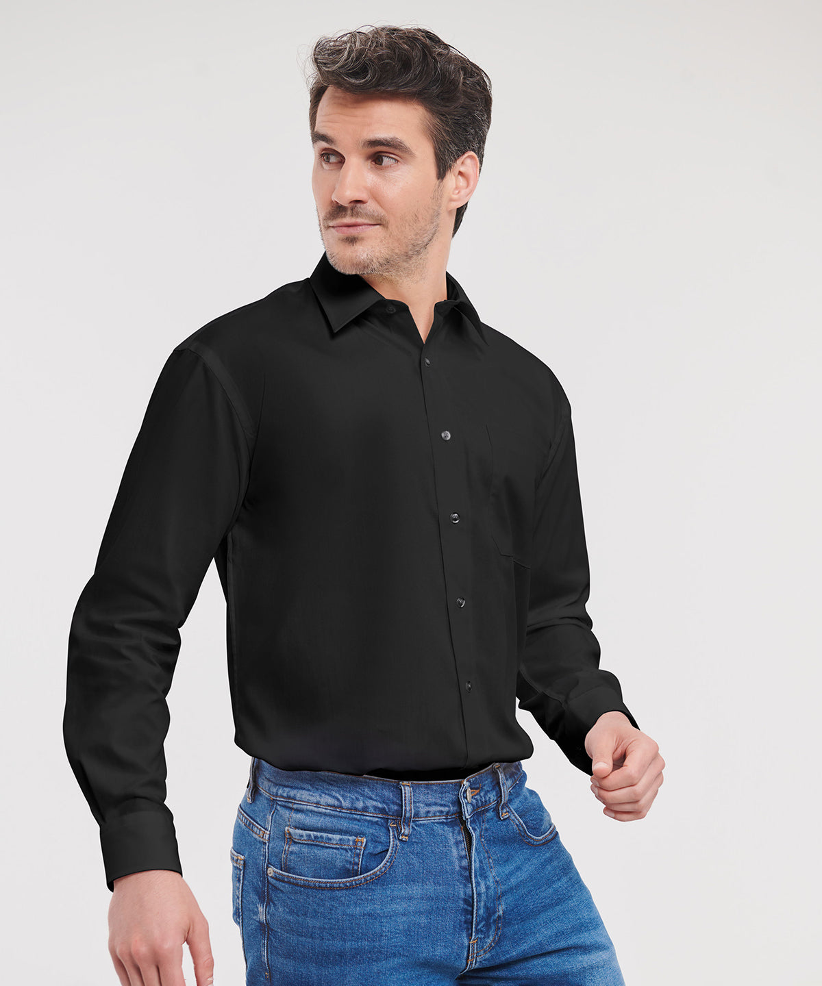 Russell Collection Mens Long Sleeve Cotton Poplin Shirt