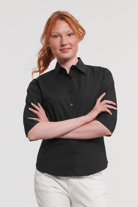 Russell Collection Womens Fitted Shirt with 34 Sleeve