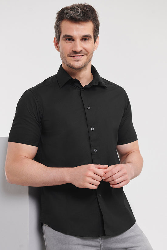 Russell Collection Mens Fitted Short Sleeve Shirt