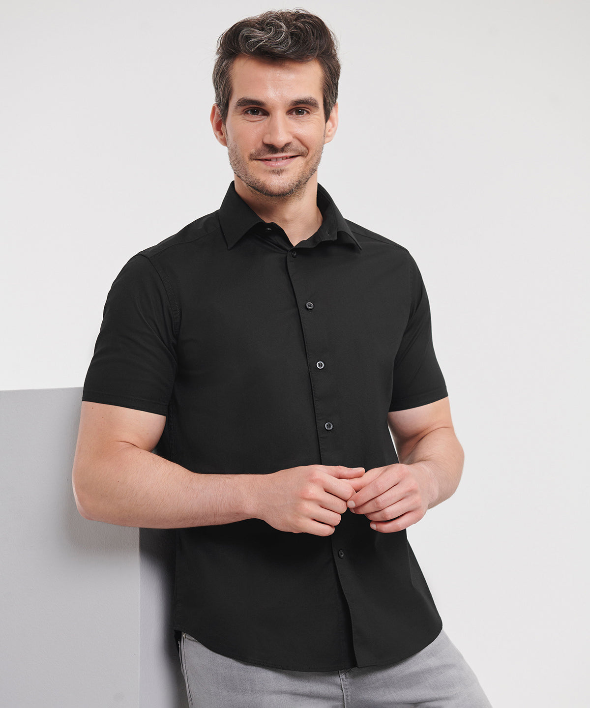 Russell Collection Mens Fitted Short Sleeve Shirt