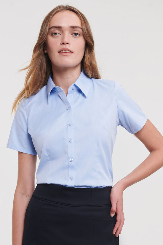 Russell Collection Womens Herringbone Short Sleeve Shirt