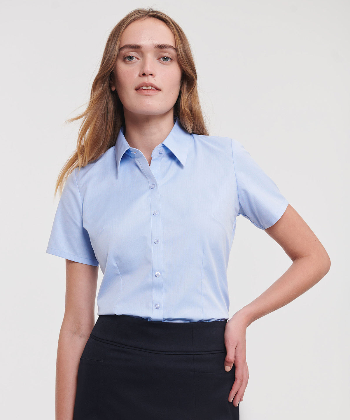 Russell Collection Womens Herringbone Short Sleeve Shirt