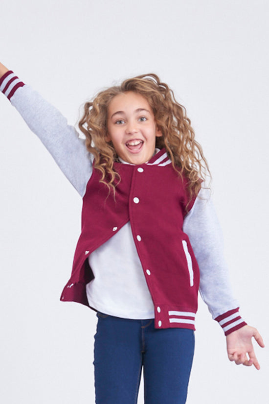 Kids Varsity Jacket with Contrast Sleeves Pockets
