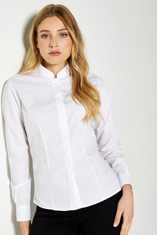 Kustom Kit Womens Mandarin Collar LongSleeve Tailored Fit Shirt