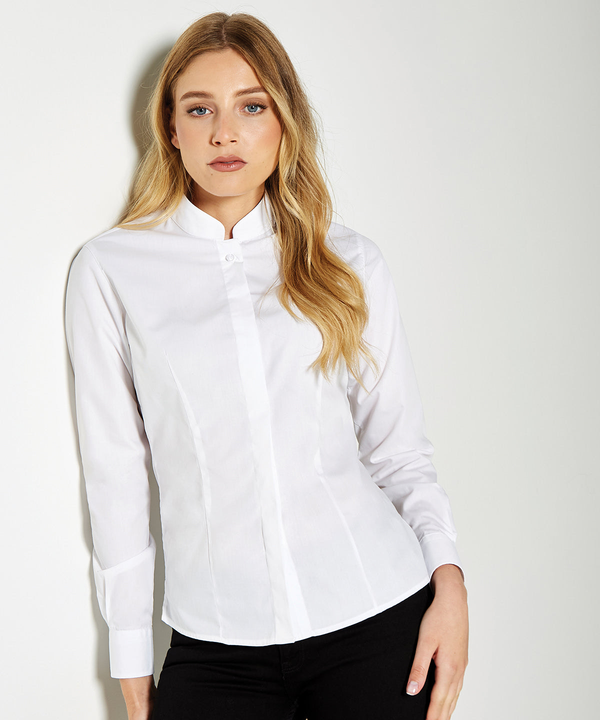 Kustom Kit Womens Mandarin Collar LongSleeve Tailored Fit Shirt