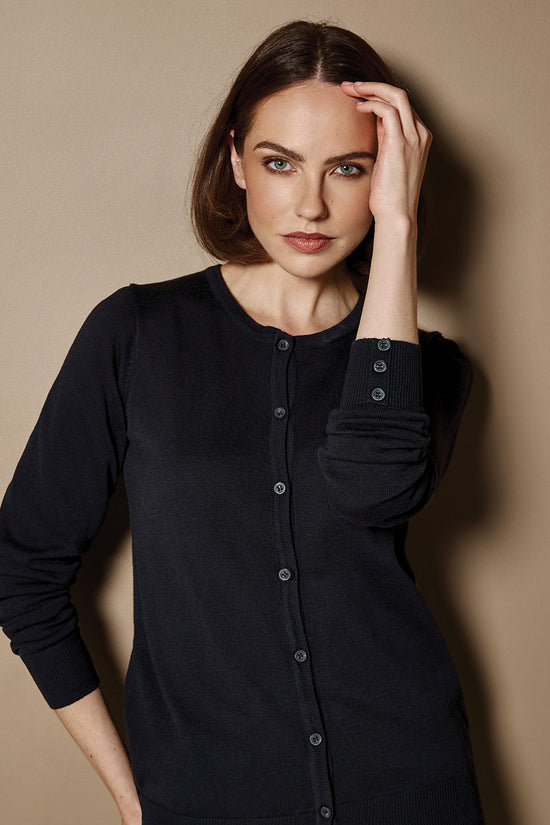 Womens Classic Fit Crew Neck Cardigan Timeless Elegance
