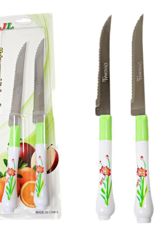 Elegant Knife Set with Flower Design Handles Pack of 2