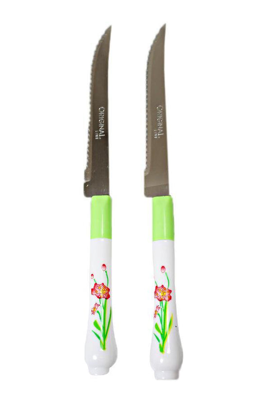 Elegant Knife Set with Flower Design Handles Pack of 2