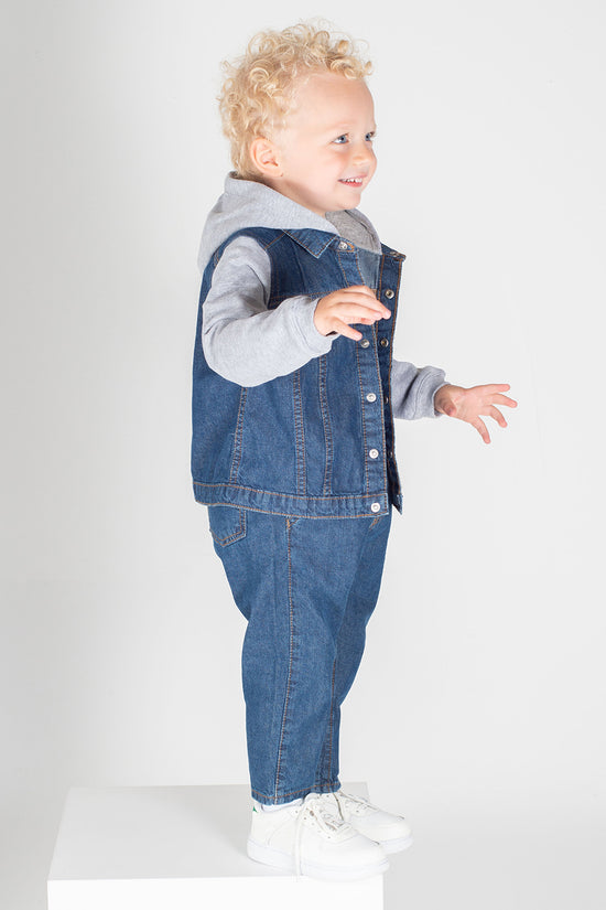 Larkwood Infant Denim Jacket with Fleece Hood Unisex
