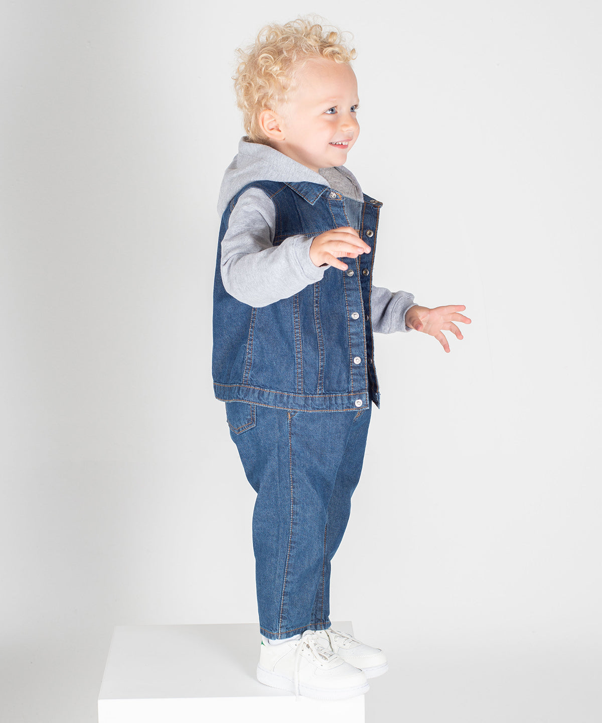 Larkwood Infant Denim Jacket with Fleece Hood Unisex