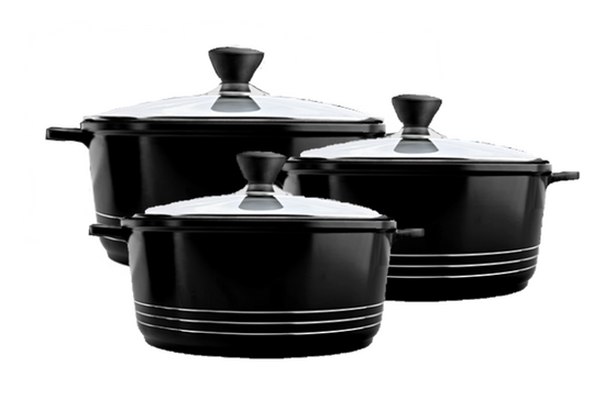 Laria Non Stick Die Cast Stockpot Pan Set 3Piece Set in Elegant Black