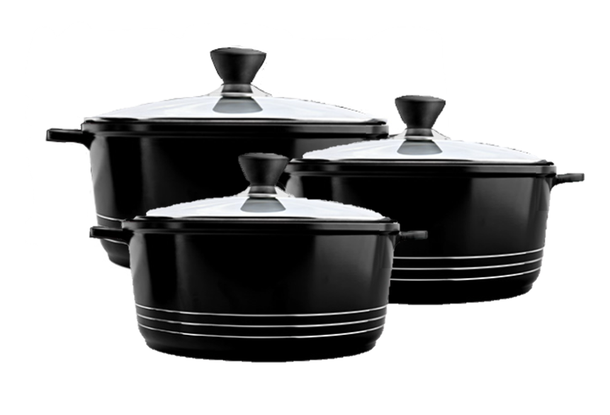 Laria Non Stick Die Cast Stockpot Pan Set 3Piece Set in Elegant Black
