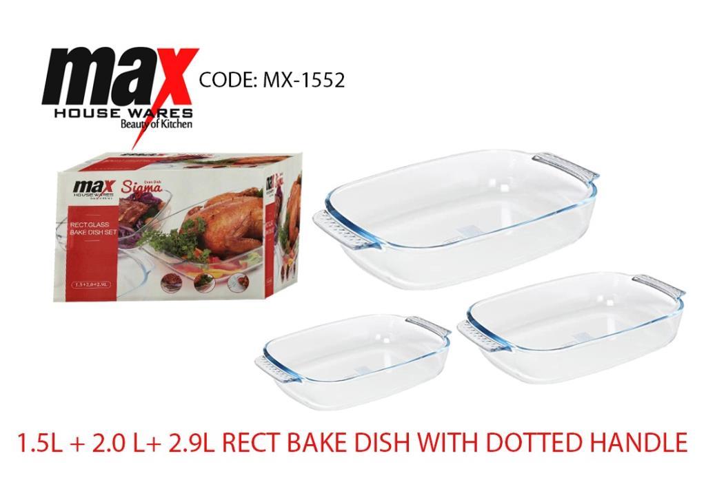 Versatile Set of 3 Rectangle Bake Dishes 15L 2L 29L