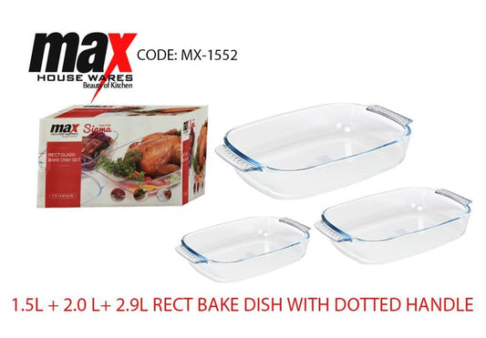 Versatile Set of 3 Rectangle Bake Dishes 15L 2L 29L