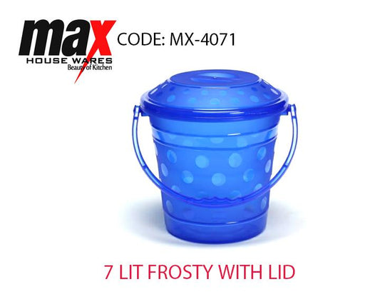 7 Litre Frosted Bucket with Handle and Lid Kitchen Home Essential