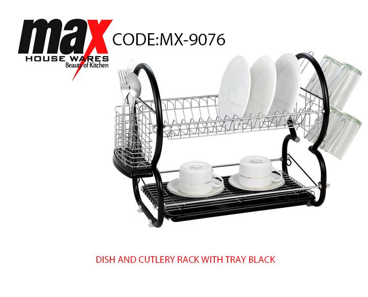 Black Dish Drainer Cutlery Rack with Drip Tray Sleek Kitchen Organizer