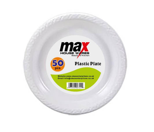 9Inch Disposable White Plastic Plates Pack of 50