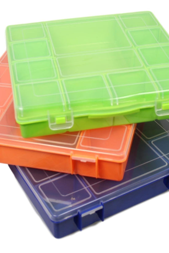 Premium Medicine Storage Container Box with Assorted Slot Sizes in 3 Colors
