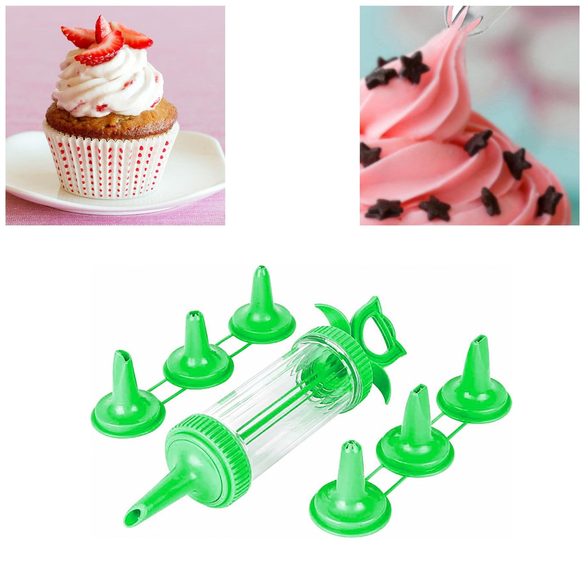 Green Plastic Icing Tube with 6 Nozzles for Baking