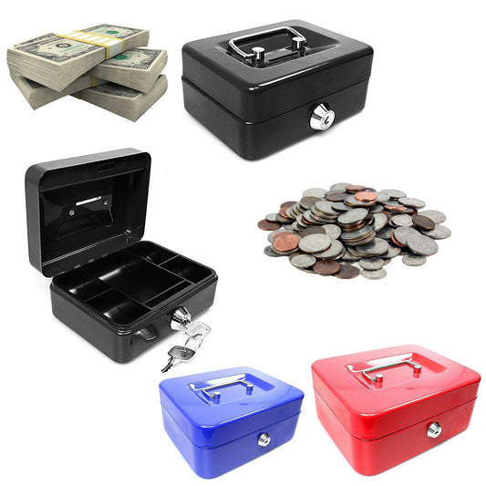 Secure Metal Cash Deposit Box with Tray and 2 Keys 10 Inch